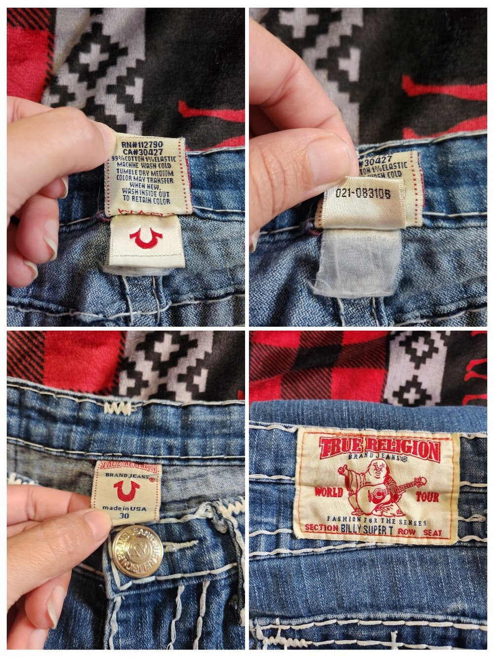 Y2K True Religion Billy Super T Thick Stitch Low Rise Flap Pocket Jeans 30 VTG - Picture 10 of 11